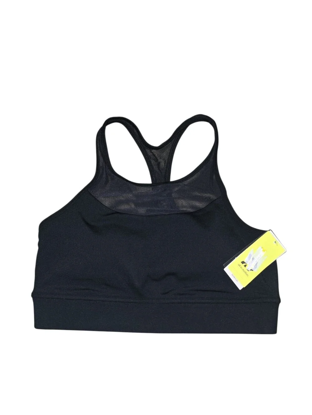 All In Motion Black Racerback Sports Bra with Mesh Yoke, Large, NWT!!